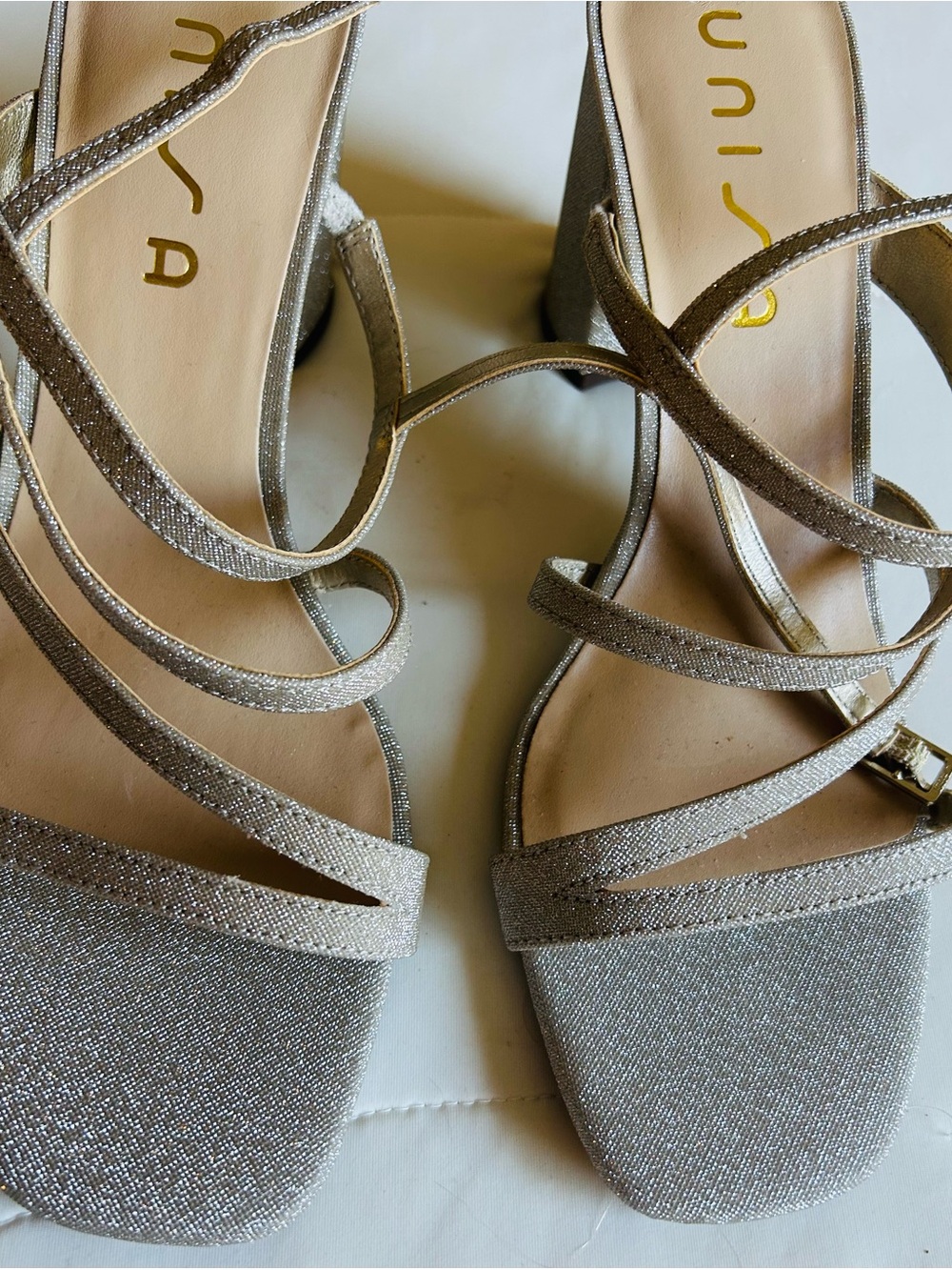 Unisa Champagne Strappy Block Sandals